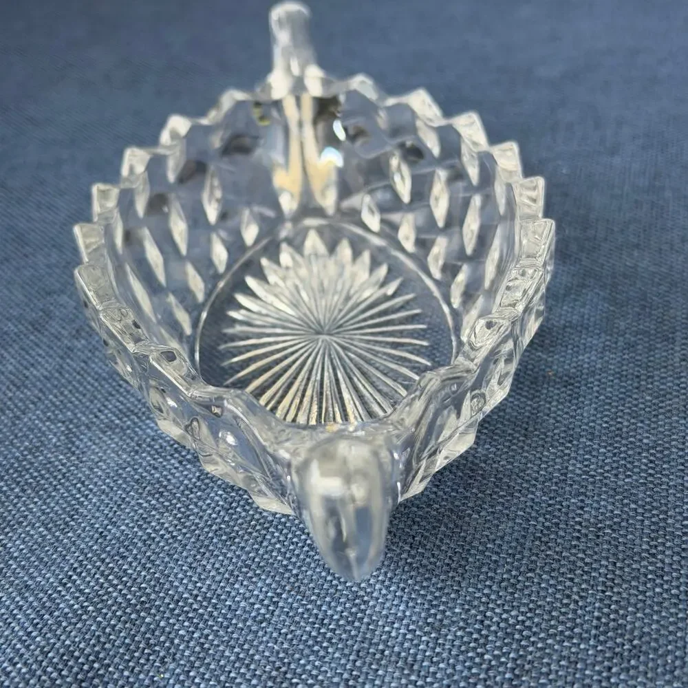 Fostoria American Small Boat Relish Dish Clear Cubist Pressed Glass w/ Handles